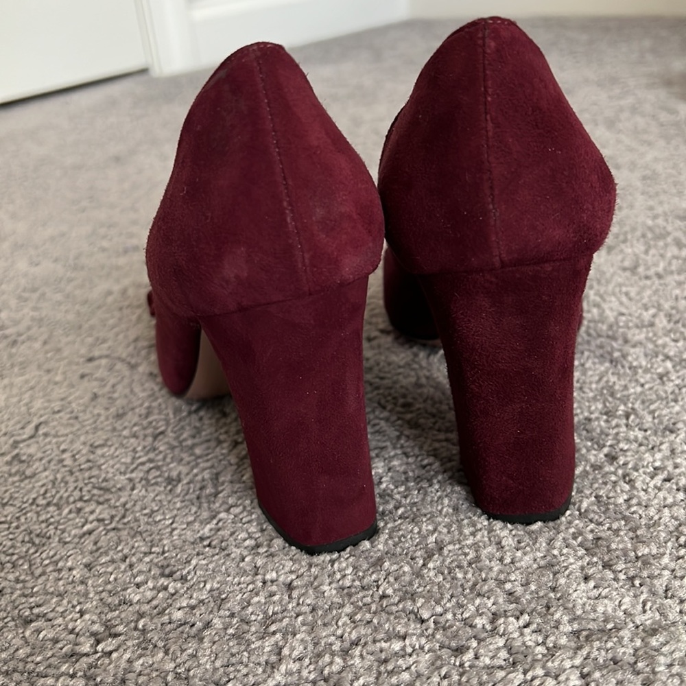 Prada Burgundy Suede Gold Button Heels - Picture 9 of 10